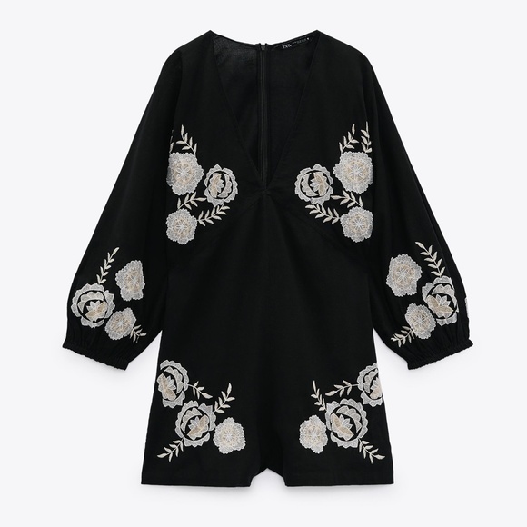 Zara EMBROIDERED LINEN BLEND JUMPSUIT - Picture 8 of 9